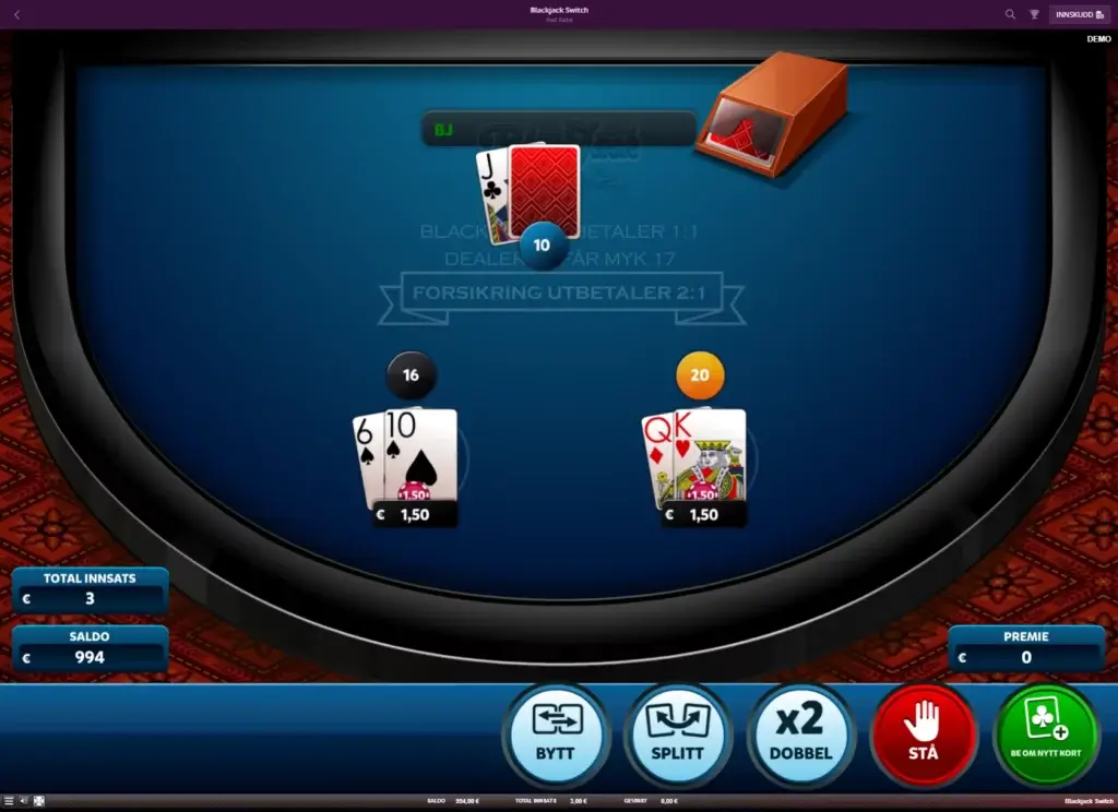 Blackjack Switch sammenlignet med  Double Exposure Blackjack