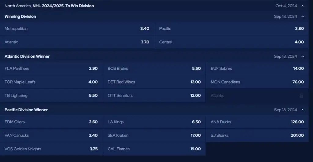 NHL betting på Malina Casino