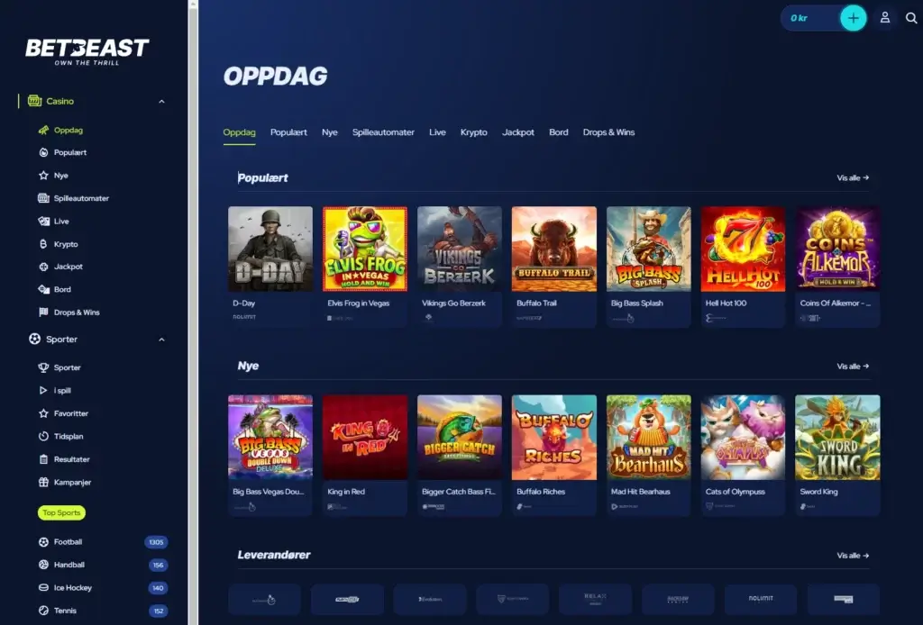 Spillutvalg hos BetBeasts