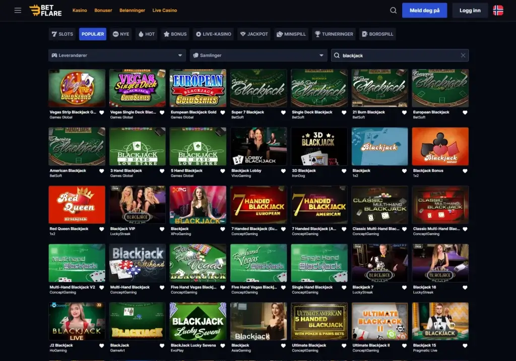 Malina Casino med 80 blackjackspill og Live Casino Cashback