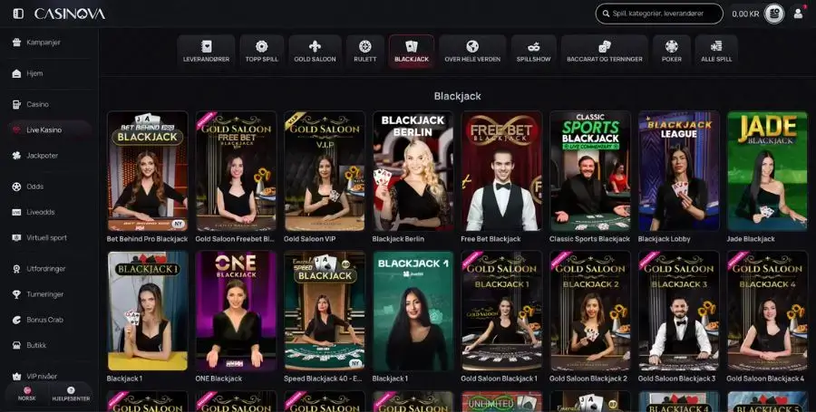 Blackjack hos Casinova