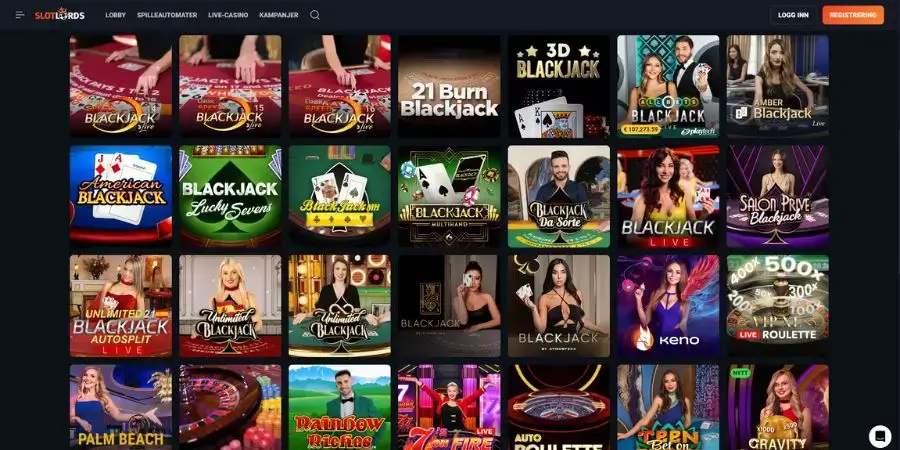 Blackjack på nett hos SlotLords