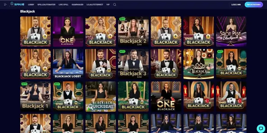 Blackjack på nett hos Spinjo