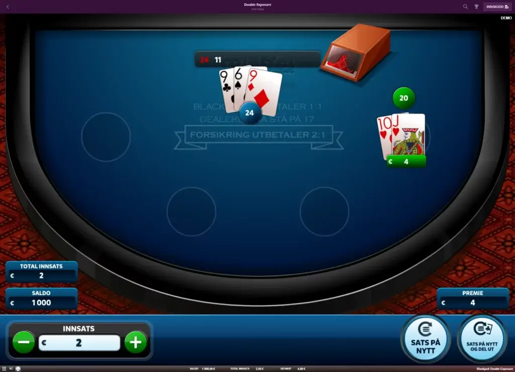 Double Exposure Blackjack fra spillutvikleren Red Rake hos Malina casino