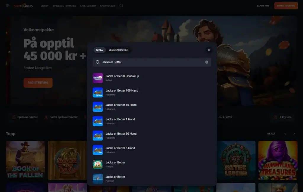 SlotsLords med 15 Draw Poker-variasjoner  | Over 60 pokerspill