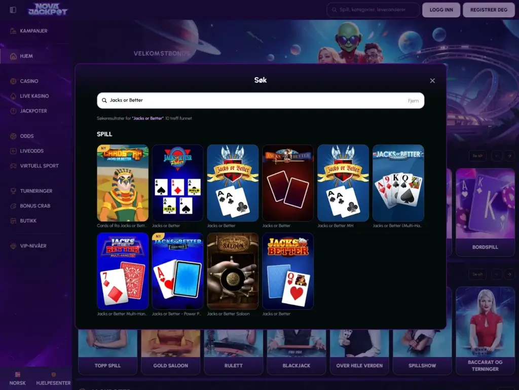 Novajackpot med 10 Draw Poker-variasjoner | Over 60 pokerspill