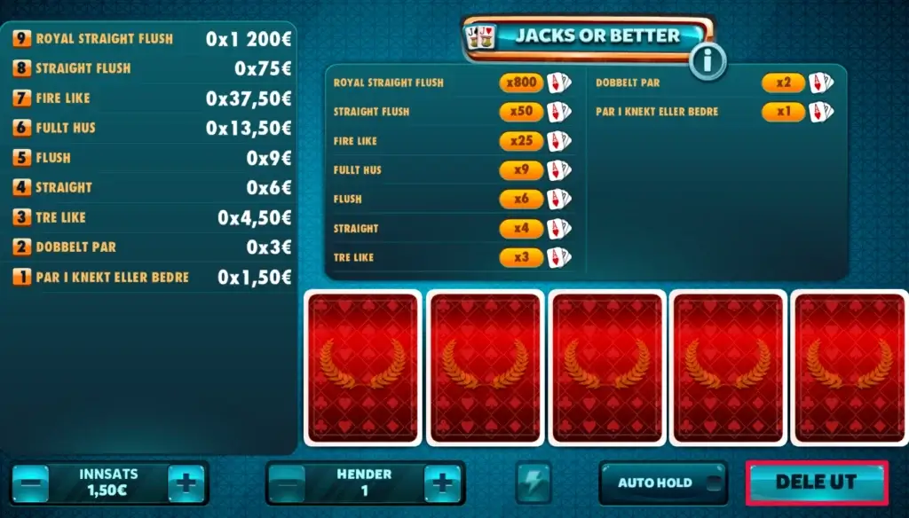 Hvordan spiller man draw poker -varianten Jacks or Better