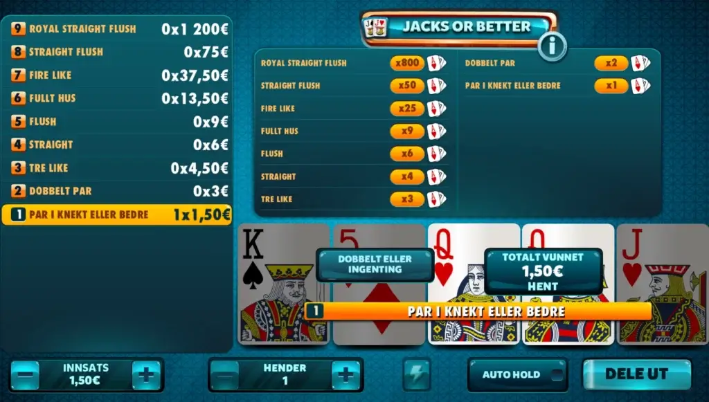 Hvordan spiller man varianten Jacks or Better