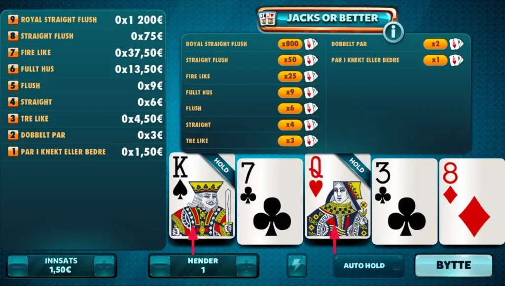 Hvordan spiller man draw poker -varianten Jacks or Better