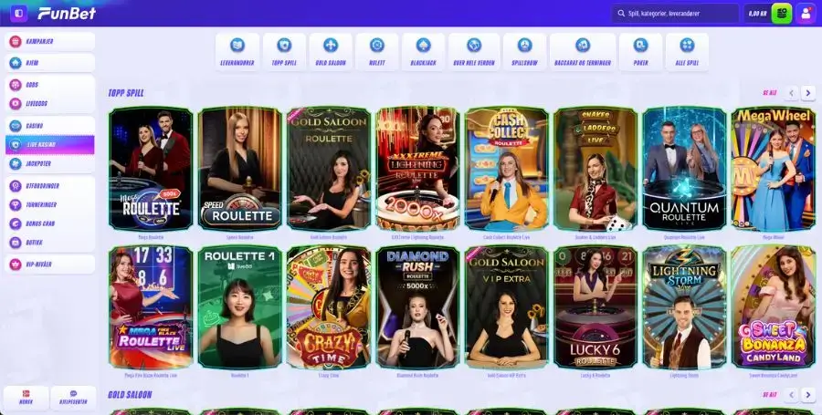 FunBet live casino utvalg
