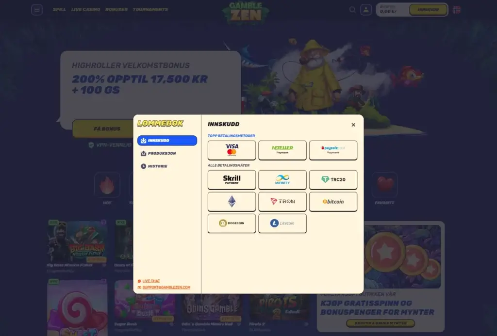 Gjør ditt første innskudd hos GambleZen