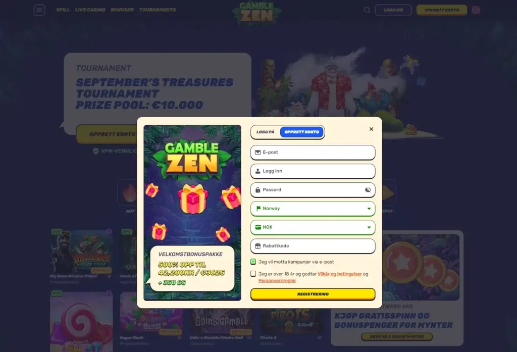 Registrer deg hos GambleZen