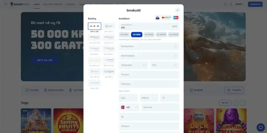 Kortbetaling med Revolut hos Rocket Spin