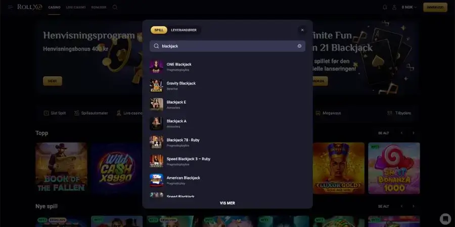 Online blackjack hos RollXO