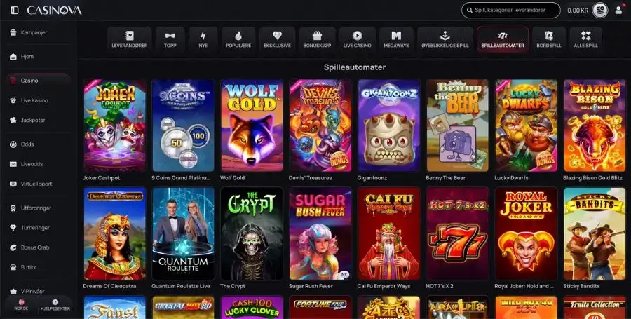 Spilleautomater du finner hos Casinova