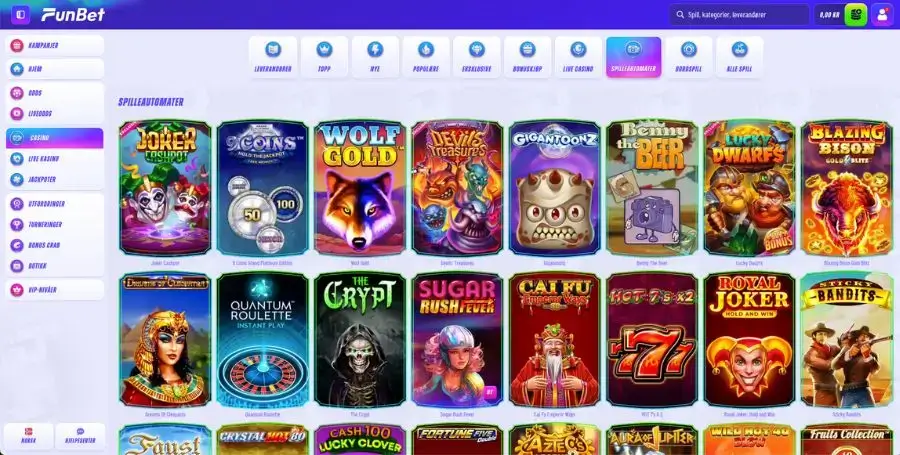 Spilleautomater du finner hos FunBet