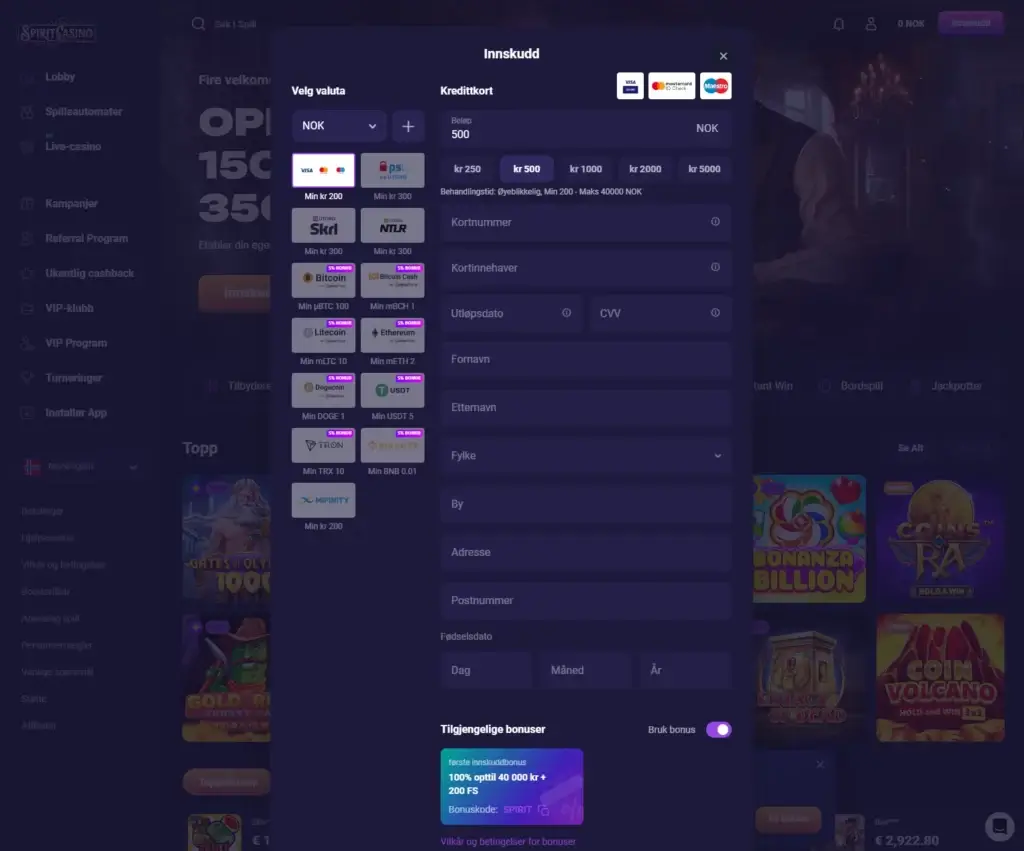 Gjennomfør et innskudd for å kunne spille poker