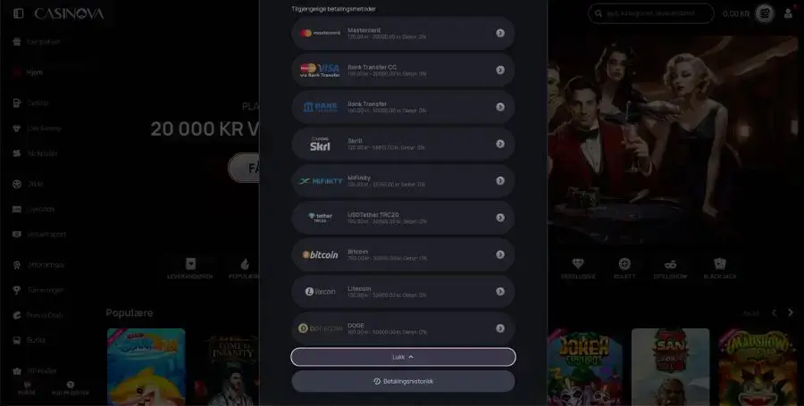 Uttak fra Casinova casino