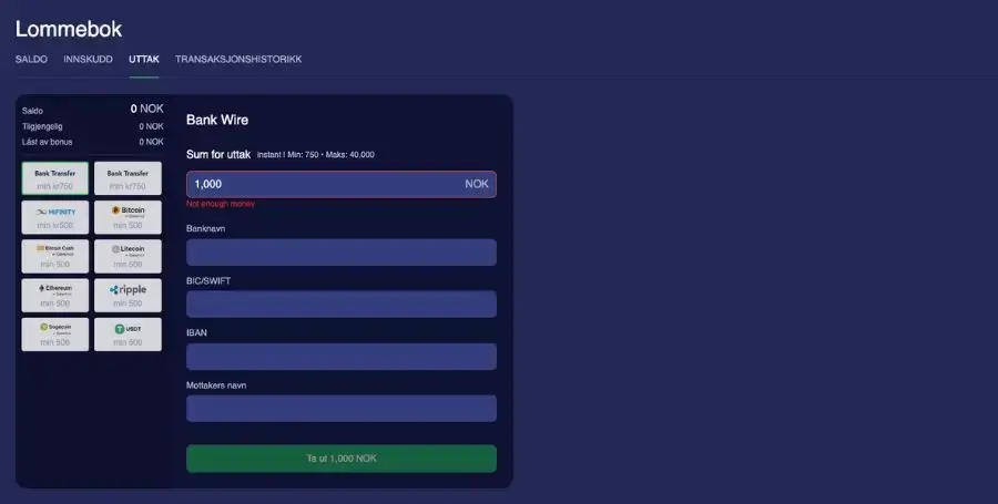 Uttak fra casinoet