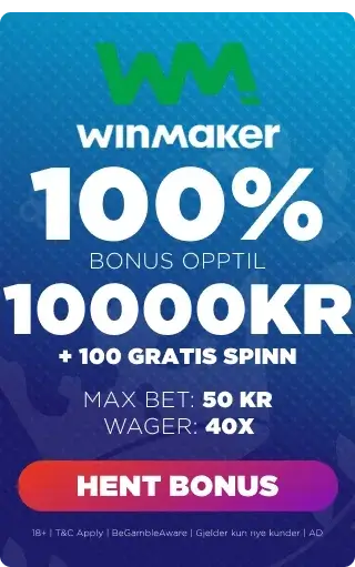 Winmaker bonuspanel som viser velkomsttilbudet