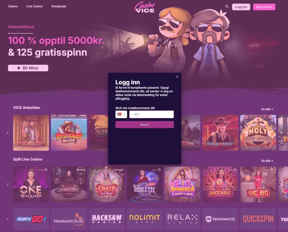 Registrering hos Casino Vice