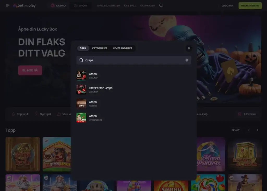Online Craps hos BetandPlay casino