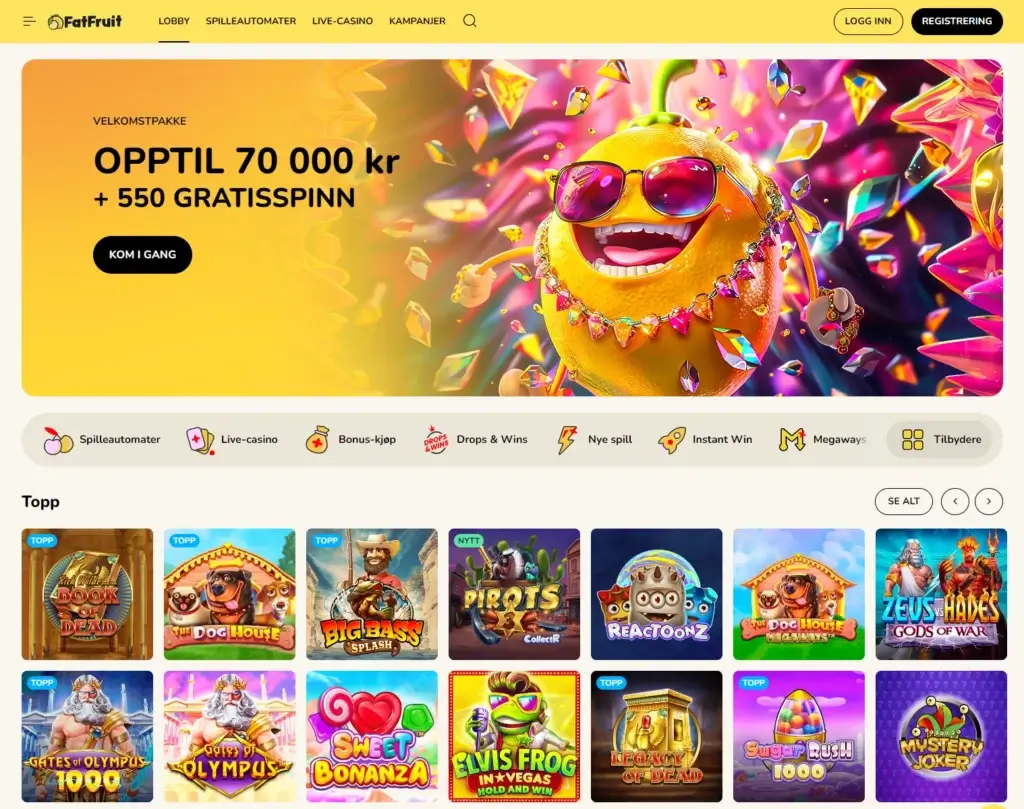 Slik aktiverer du velkomstbonusen hos FatFruit. Gå til FatFruit sin hovedside