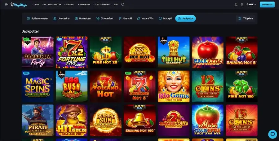 Jackpotspillene som tilbys hos PlayMojo