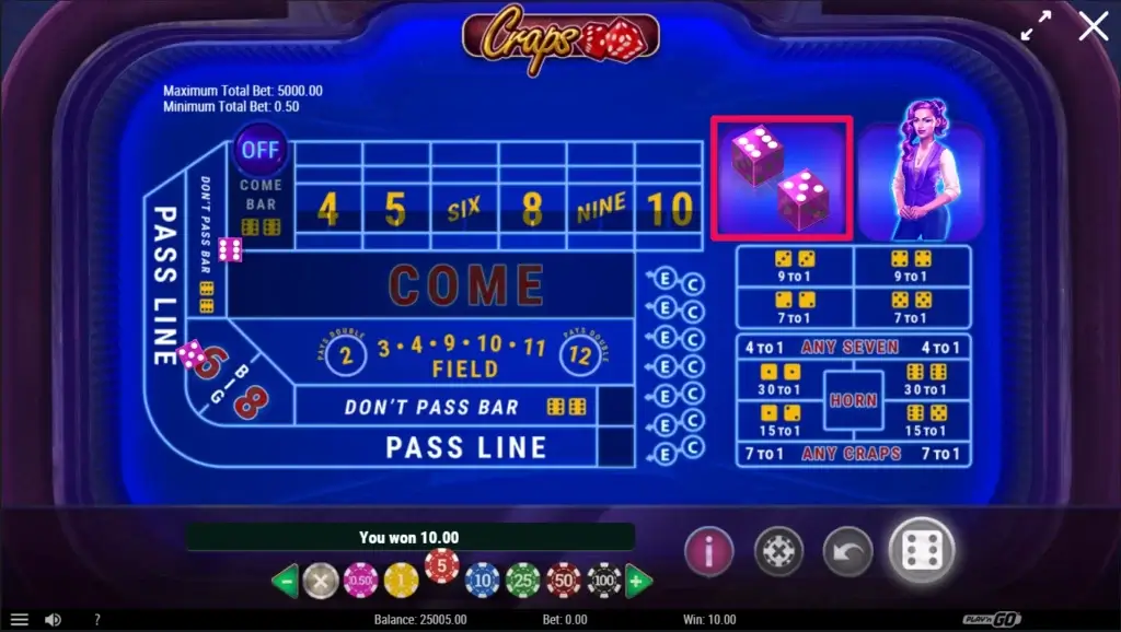 Pass Line Bet på online craps