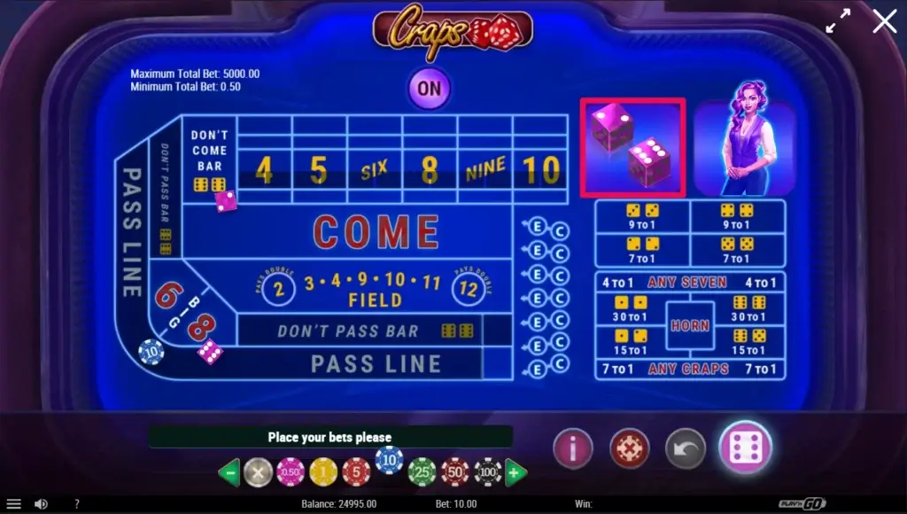 Terningkast som resulterer til at man går over til pont-fasen i online craps