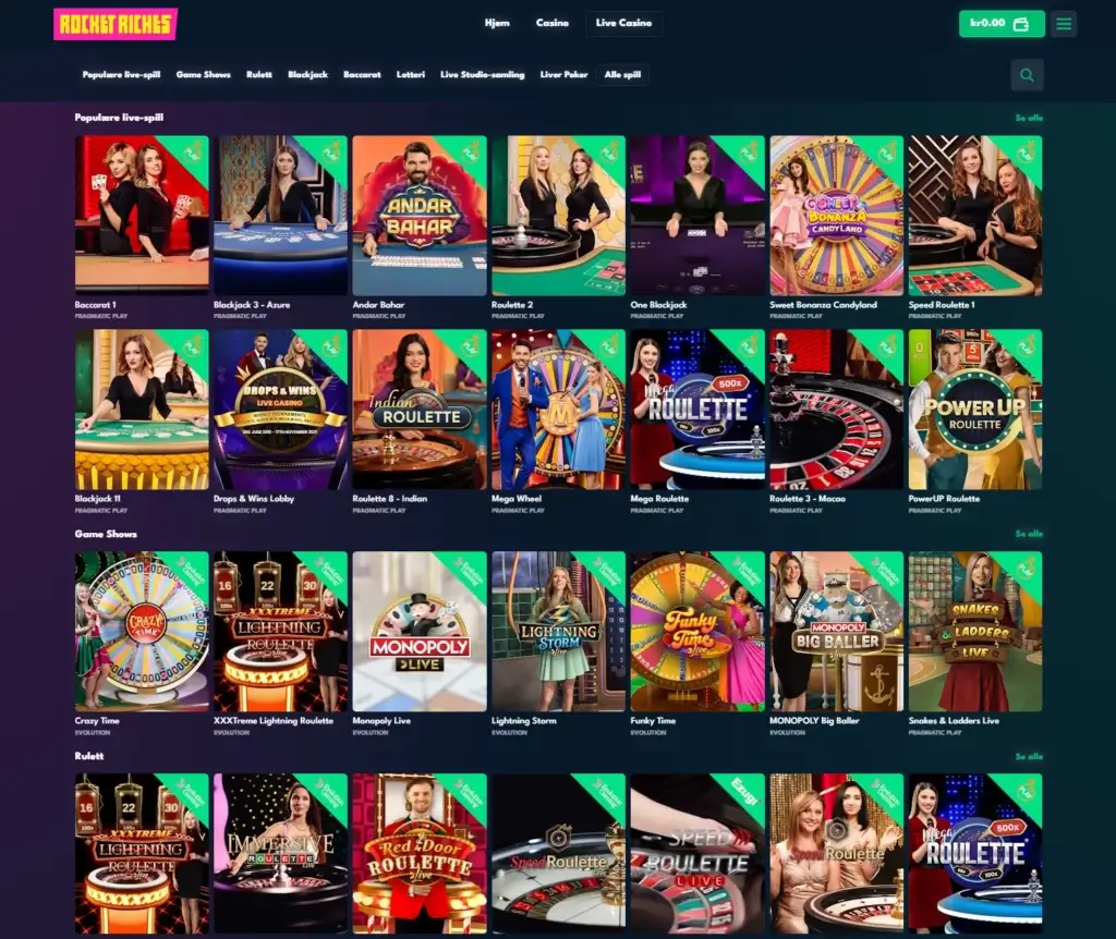Live Casino hos Rocket Riches