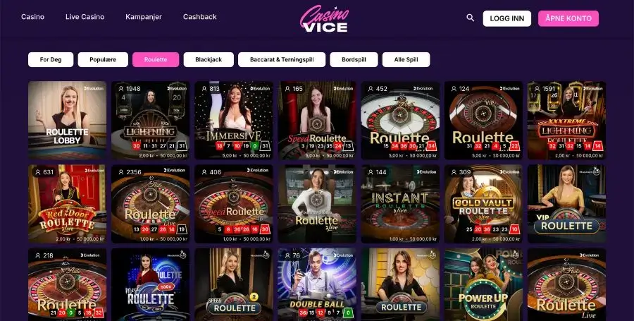 Roulette hos Casino Vice