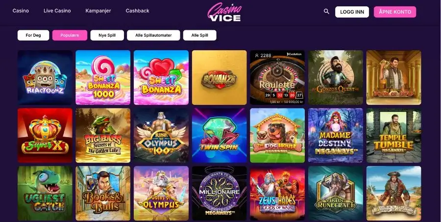 Spillutvalget i casinoet til Casino Vice
