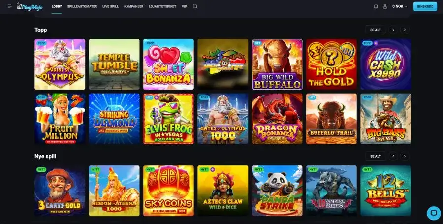 Spillutvalget i casinoet til PlayMojo