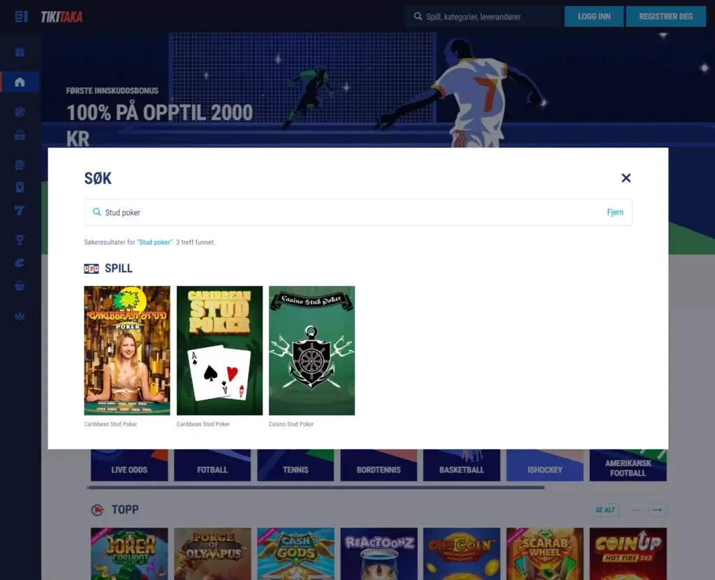 Spill Stud Poker hos Tikitaka