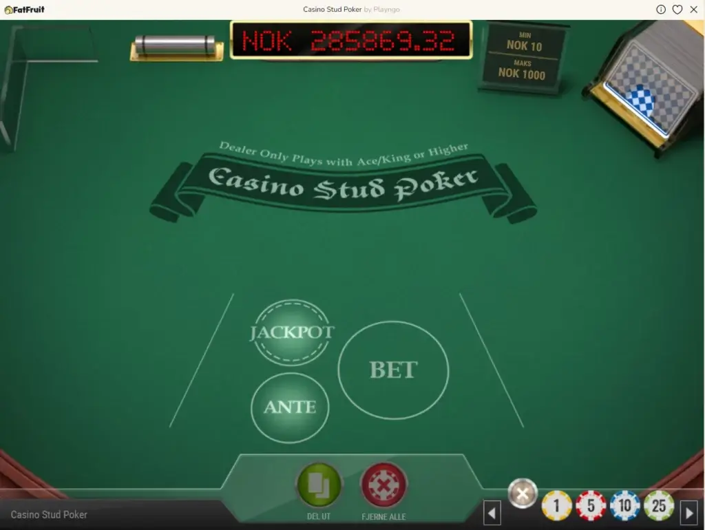 Casino Stud Poker fra Play'n GO med progressiv jackpot 