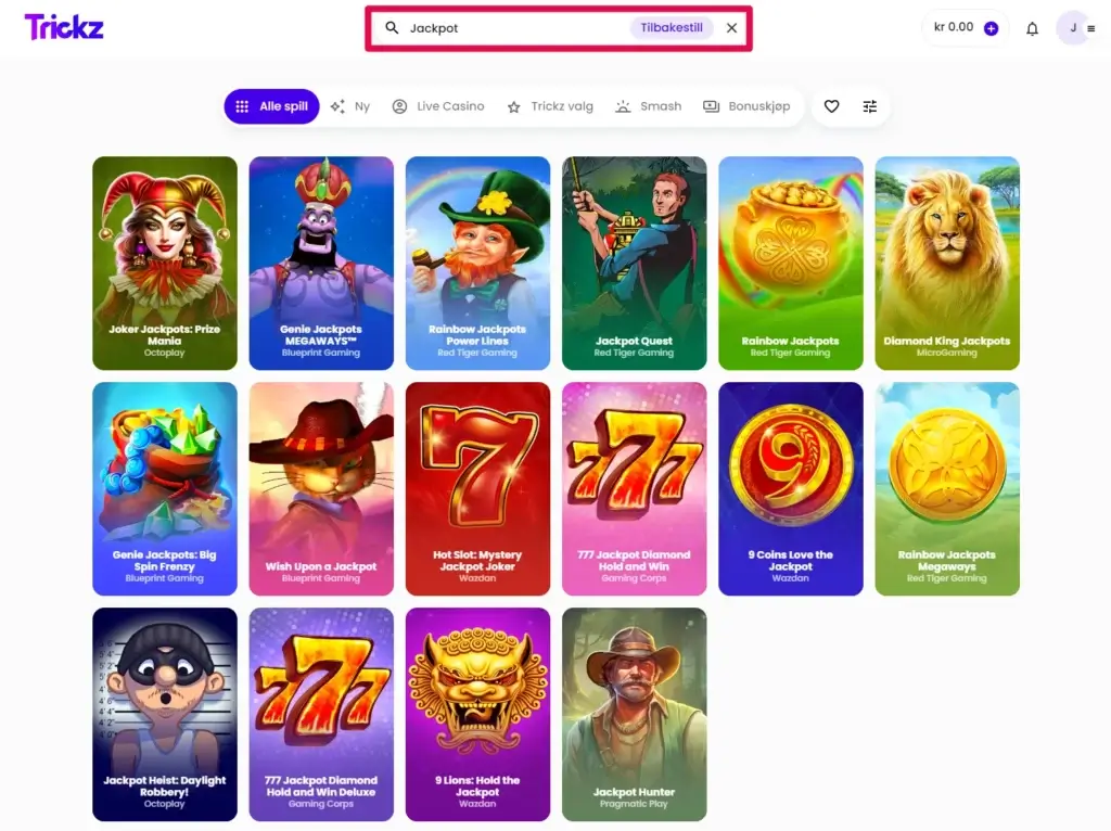 Jackpotspill hos Trickz