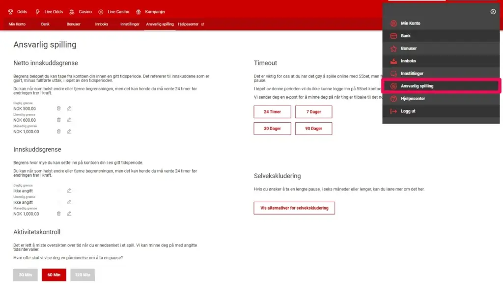 Ansvarlig spilling hos 55BET.
