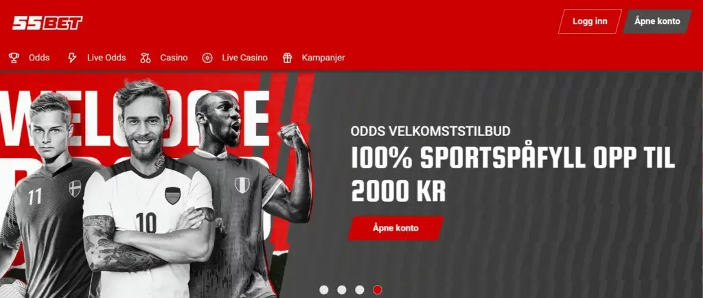 55bet betting og sportsbok viser sitt odds velkomstilbud