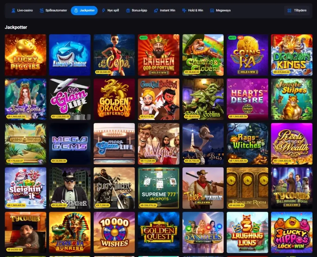 Jackpotspill hos LuckyVibe