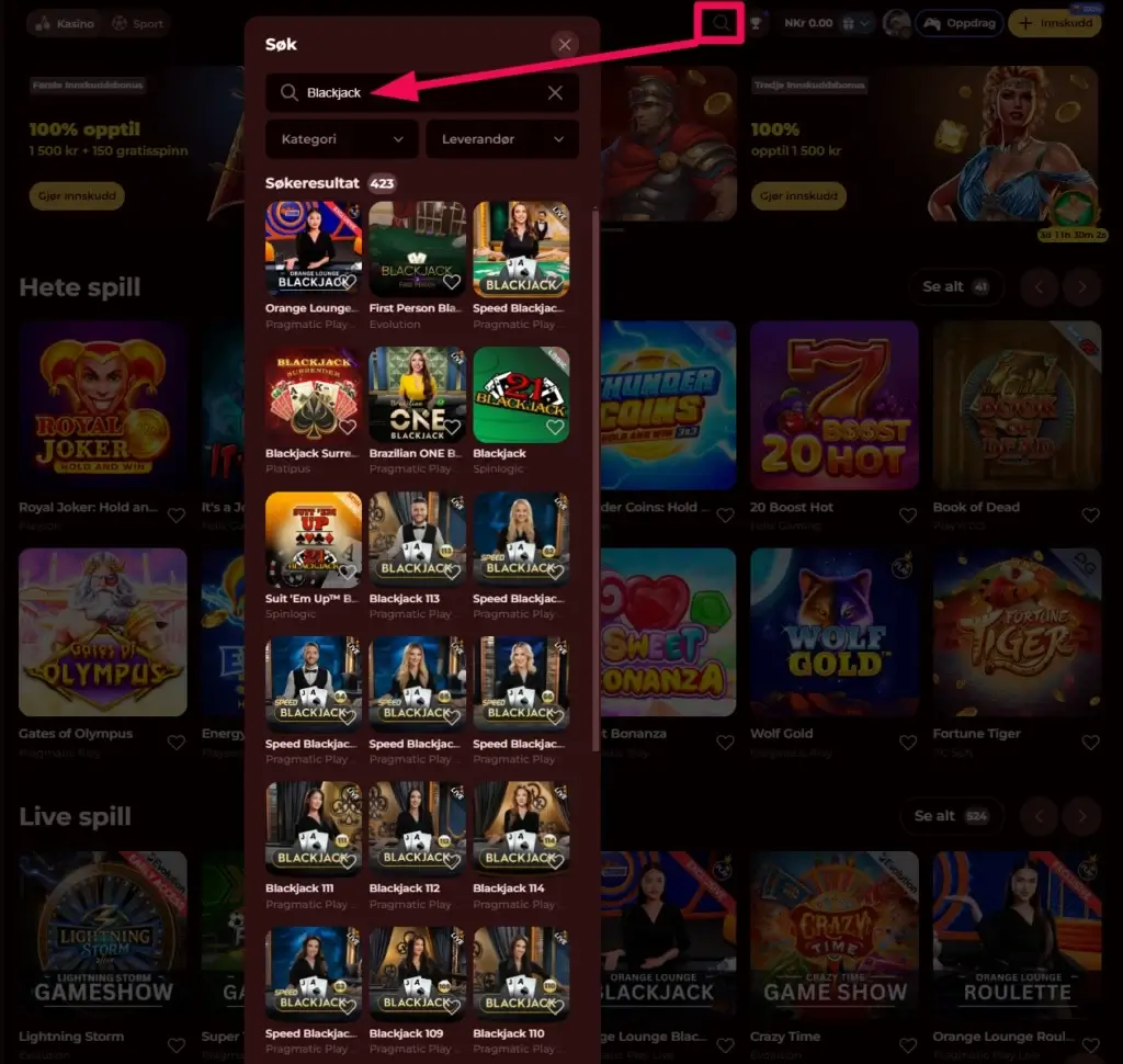 Blackjack hos Romancasino