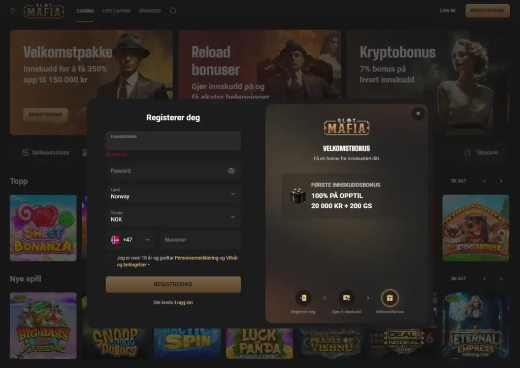 Registrer din spillekonto
