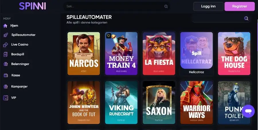 Spilleautomater du finner hos Spinni
