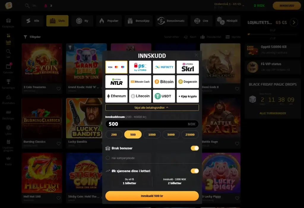 Gjør ditt første innskudd hos StayCasino