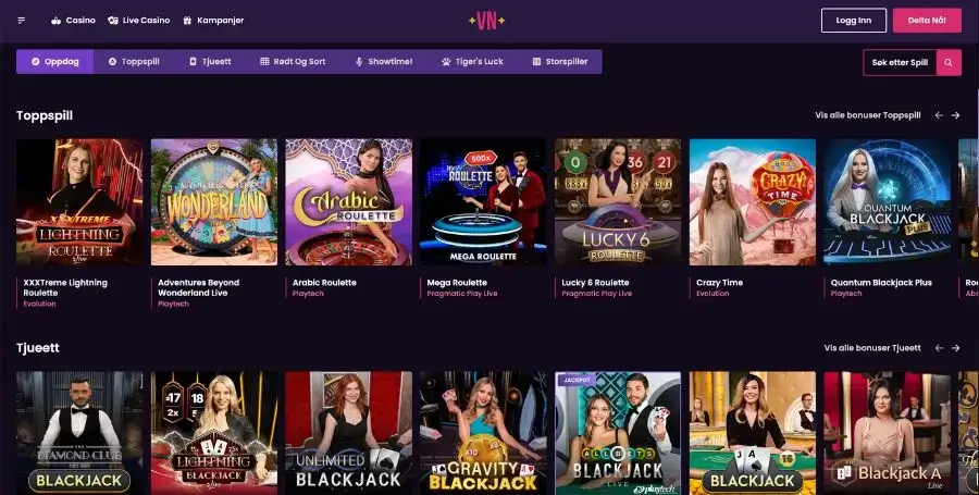 oversikt live casino-spill