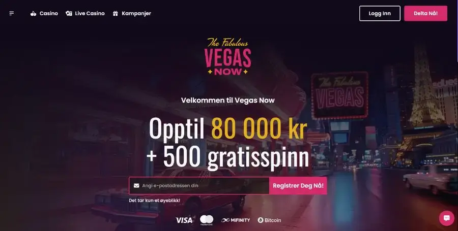 Vegas Now sin norske startside