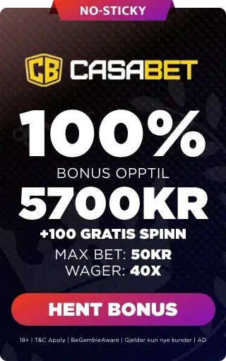 Casabet bonuspanel som viser velkomstilbudet