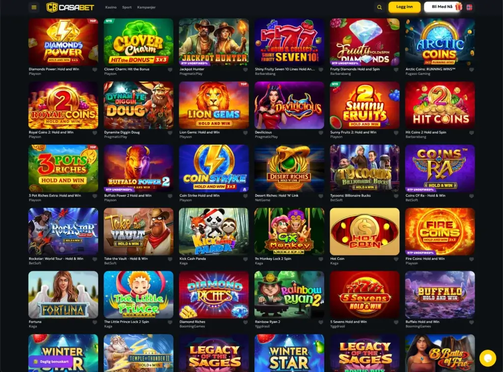 Lobbyen for jackpotspill hos Casabet casino Norge