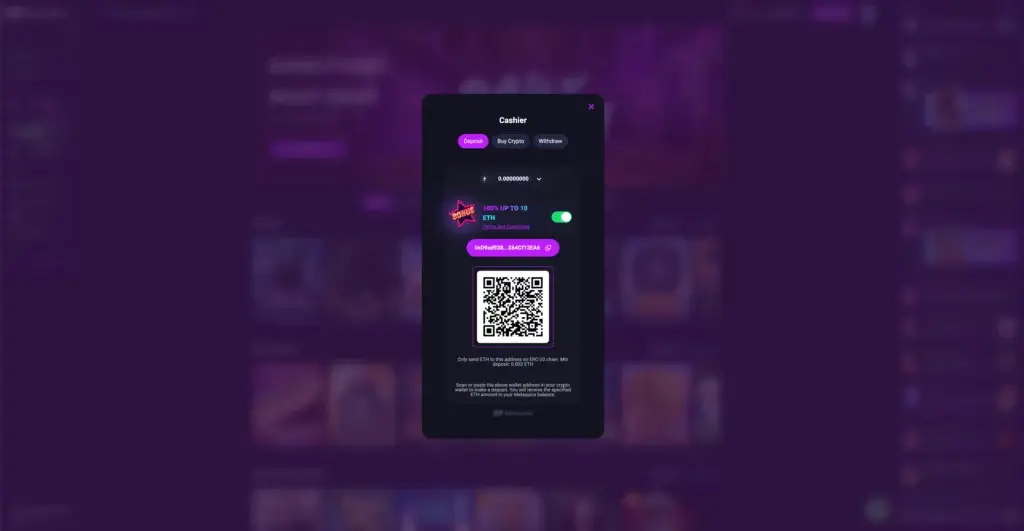 meny for innskudd med ethereum på metaspins casino