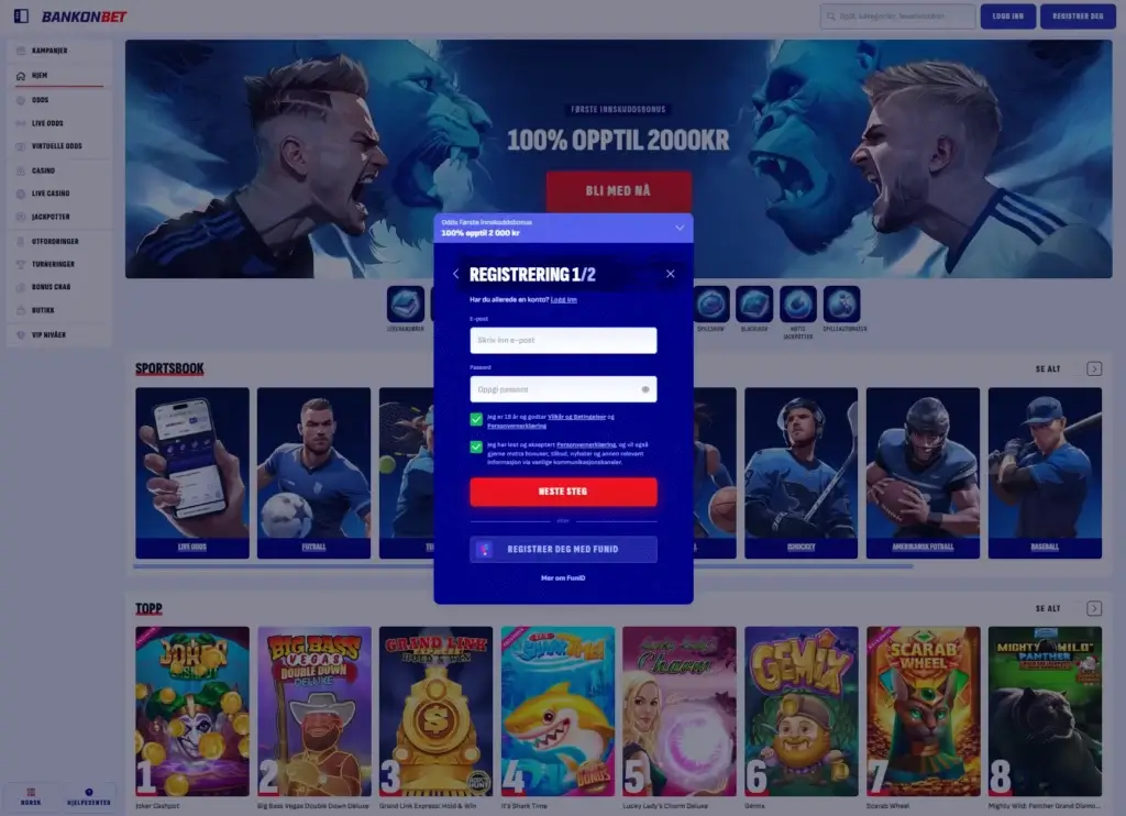 Fullfør registreringen hos BankonBet